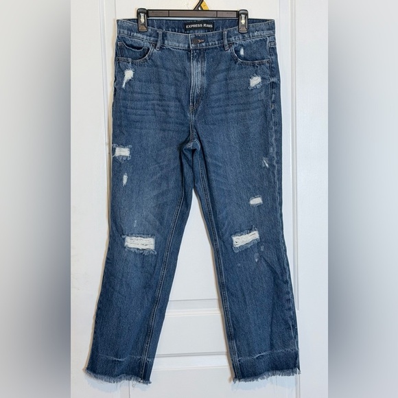 Express Denim - Express Distressed  Raw Hem sz12 straight ankle High Rise Blue Jeans